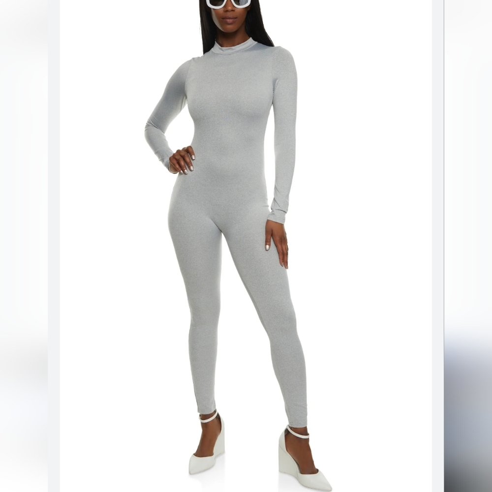 Daisy Mock Neck Catsuit/Jumpsuit NWT Heather Gray